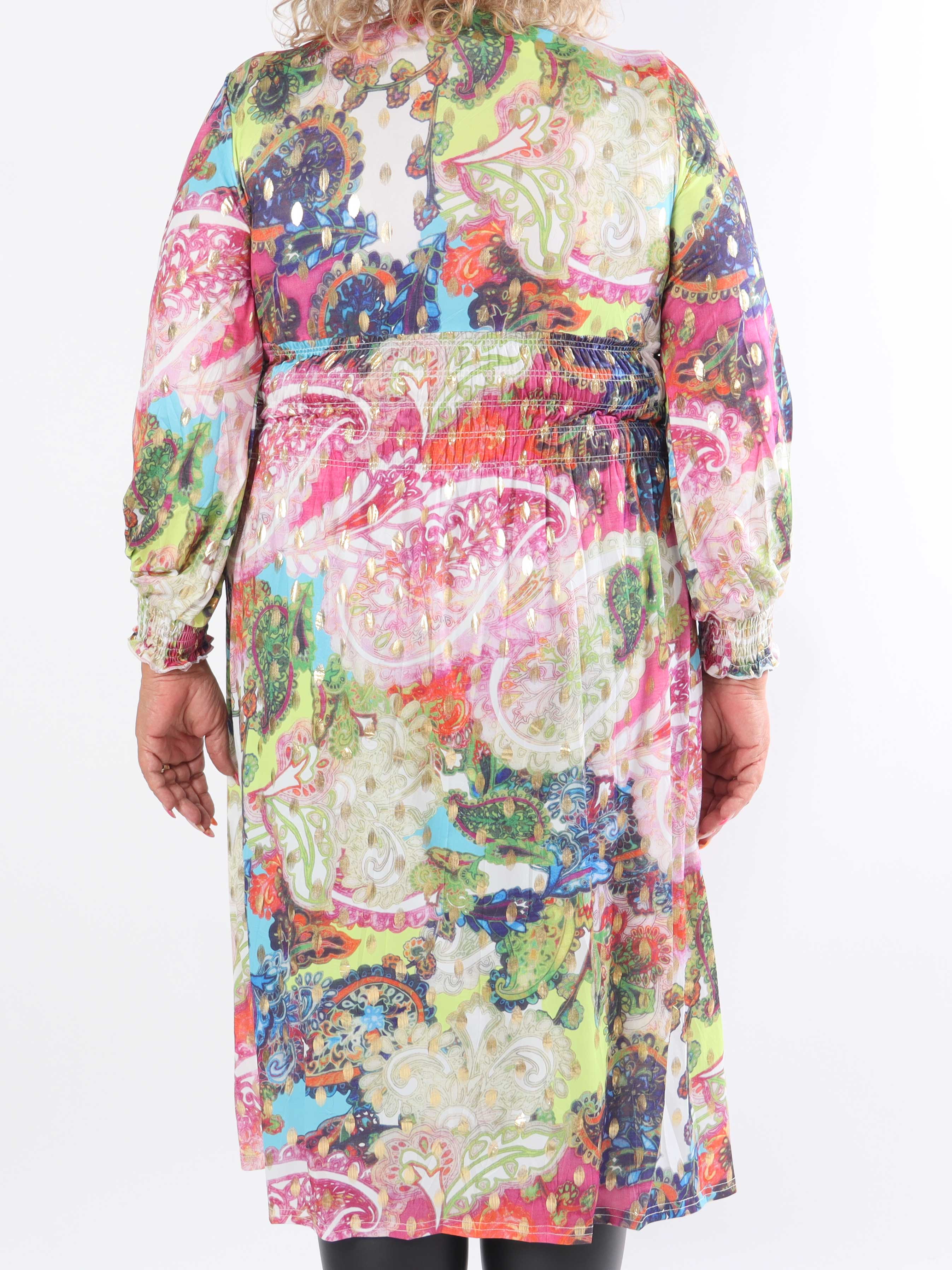 Pams Elements Midi L/S - Mönstrad klänning med resår i skrynkelfritt tyg